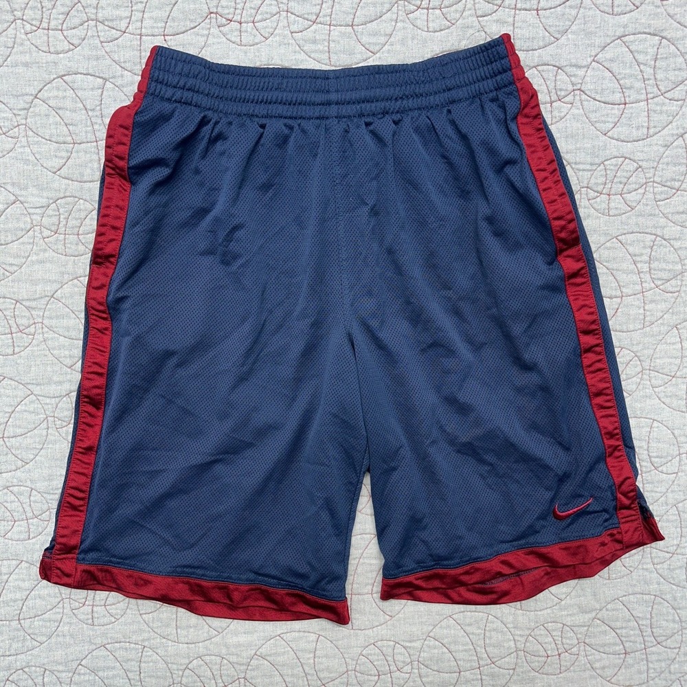 Nike Basketball Shorts Navy Blue "Money" Mesh Contrast Trim / Mens Large